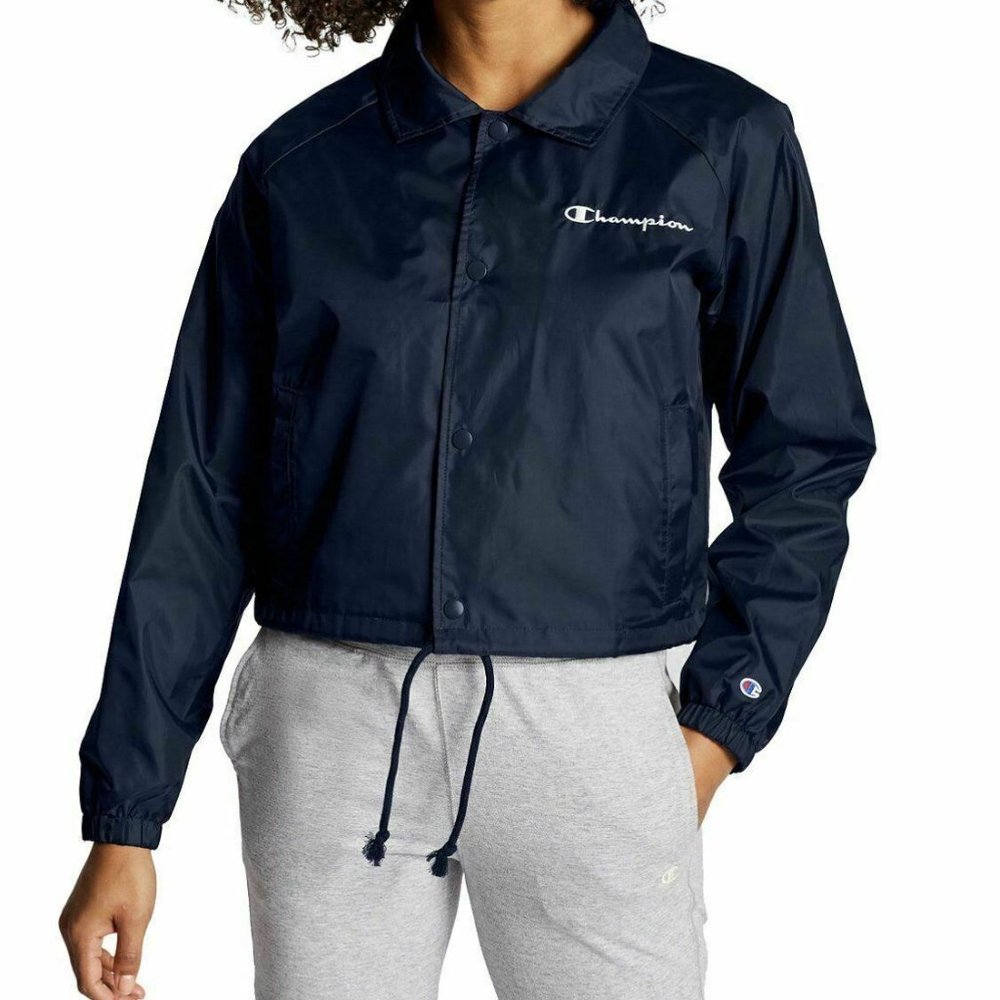 NWT Champion Black Cropped Heritage Coaches Jacket Size XS